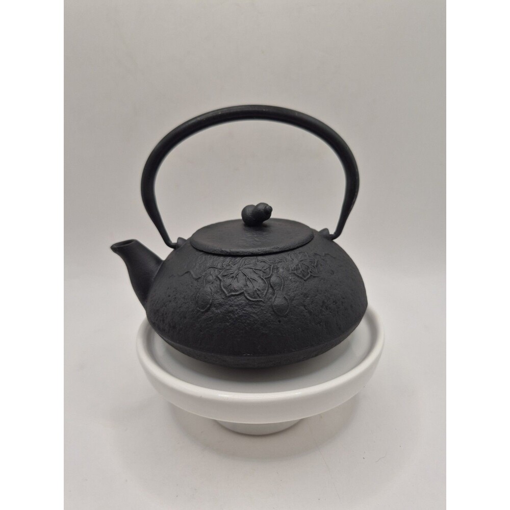 Vintage Cast Iron Japanese Tetsubin Tea Kettle Cherry Blossom Black
